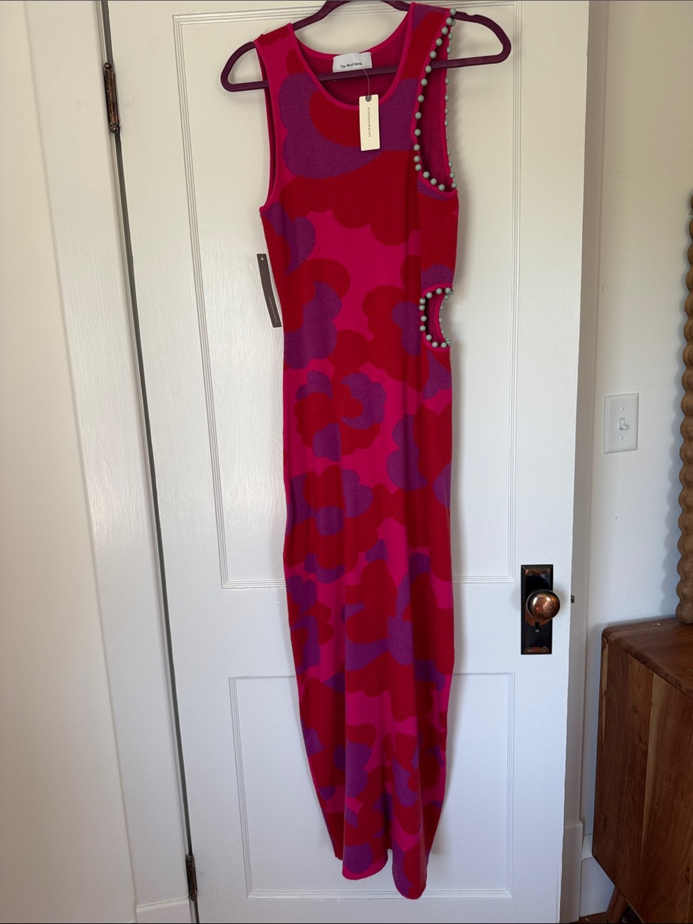 Sleeveless Hot Pink & Purple Cutout Maxi Dress with Stud Detail